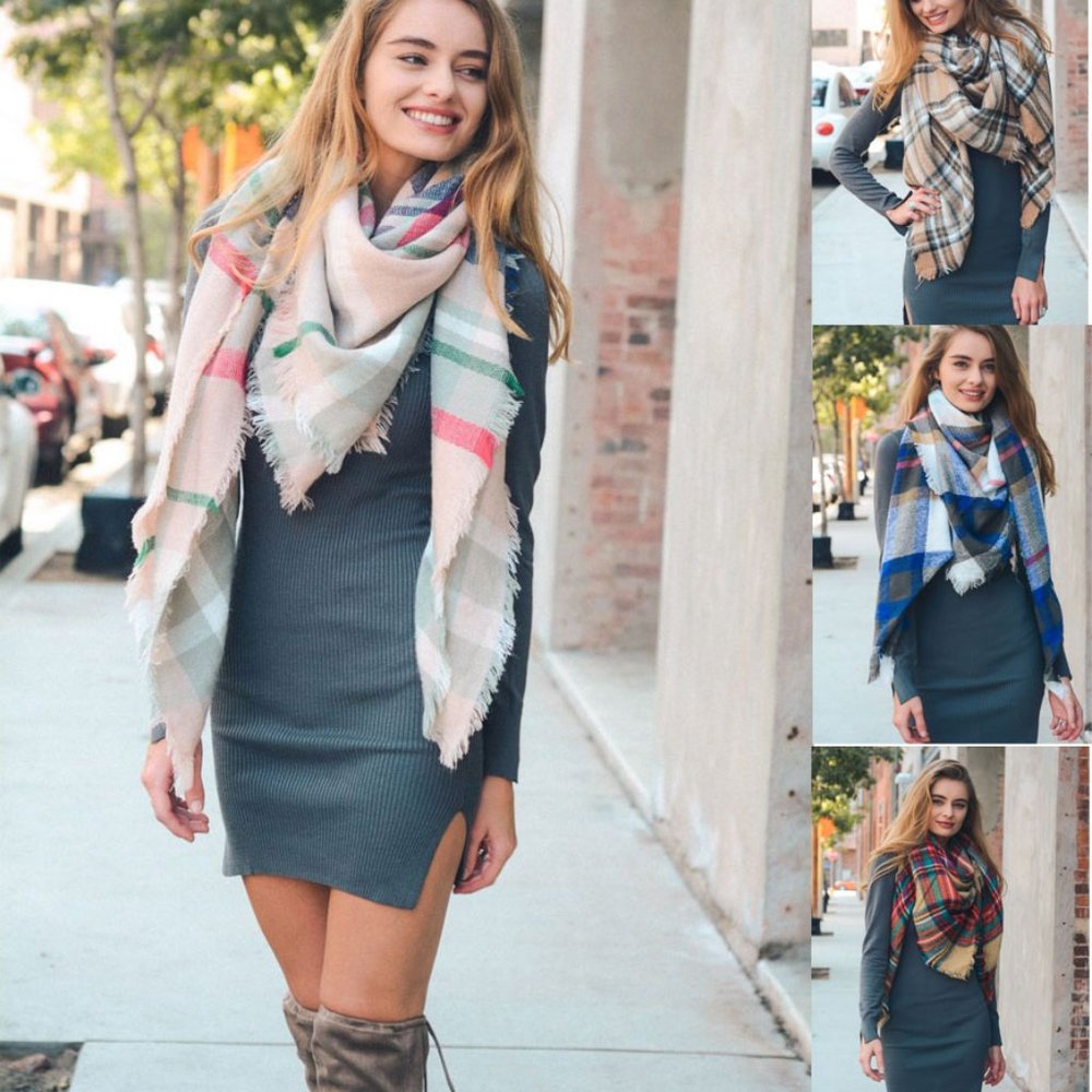 Flannel Frayed Edge Blanket Scarf